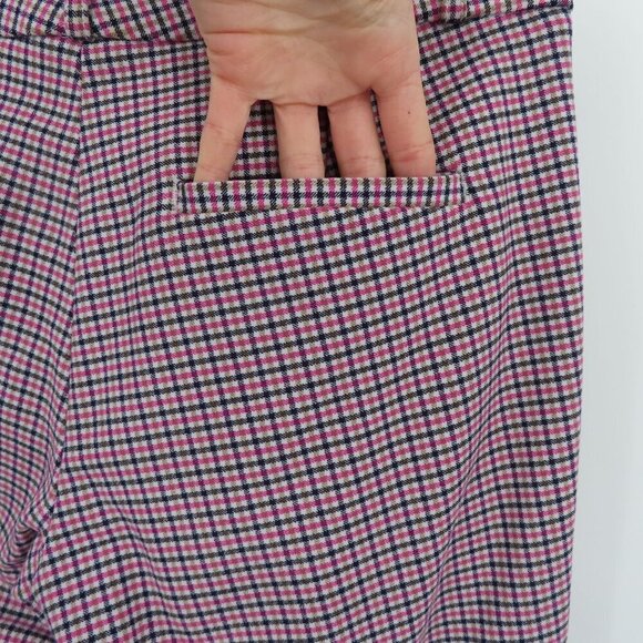 Banana Republic Women 4 Sloan Pink Brown Black Check Cropped Pants Zip Pockets - Picture 5 of 13